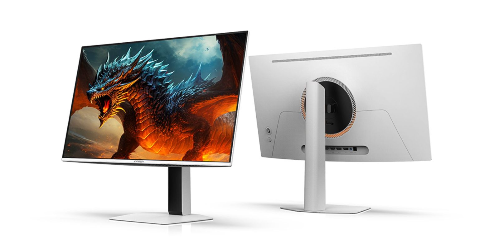 A two monitors with a dragon on the screen