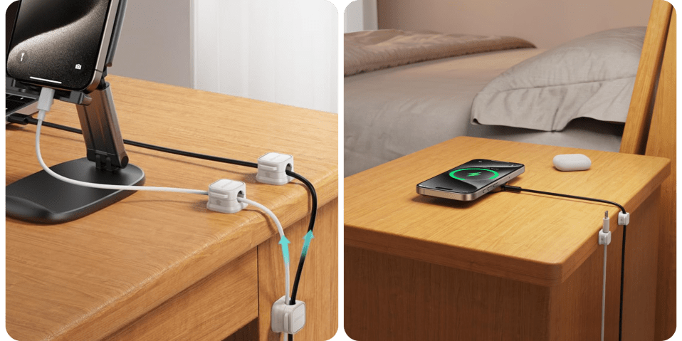 A phone charging on a table