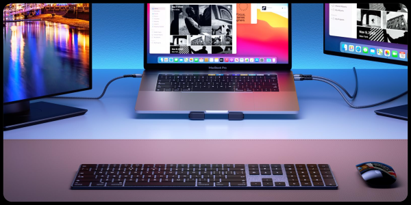 A laptop with a keyboard plugged into it