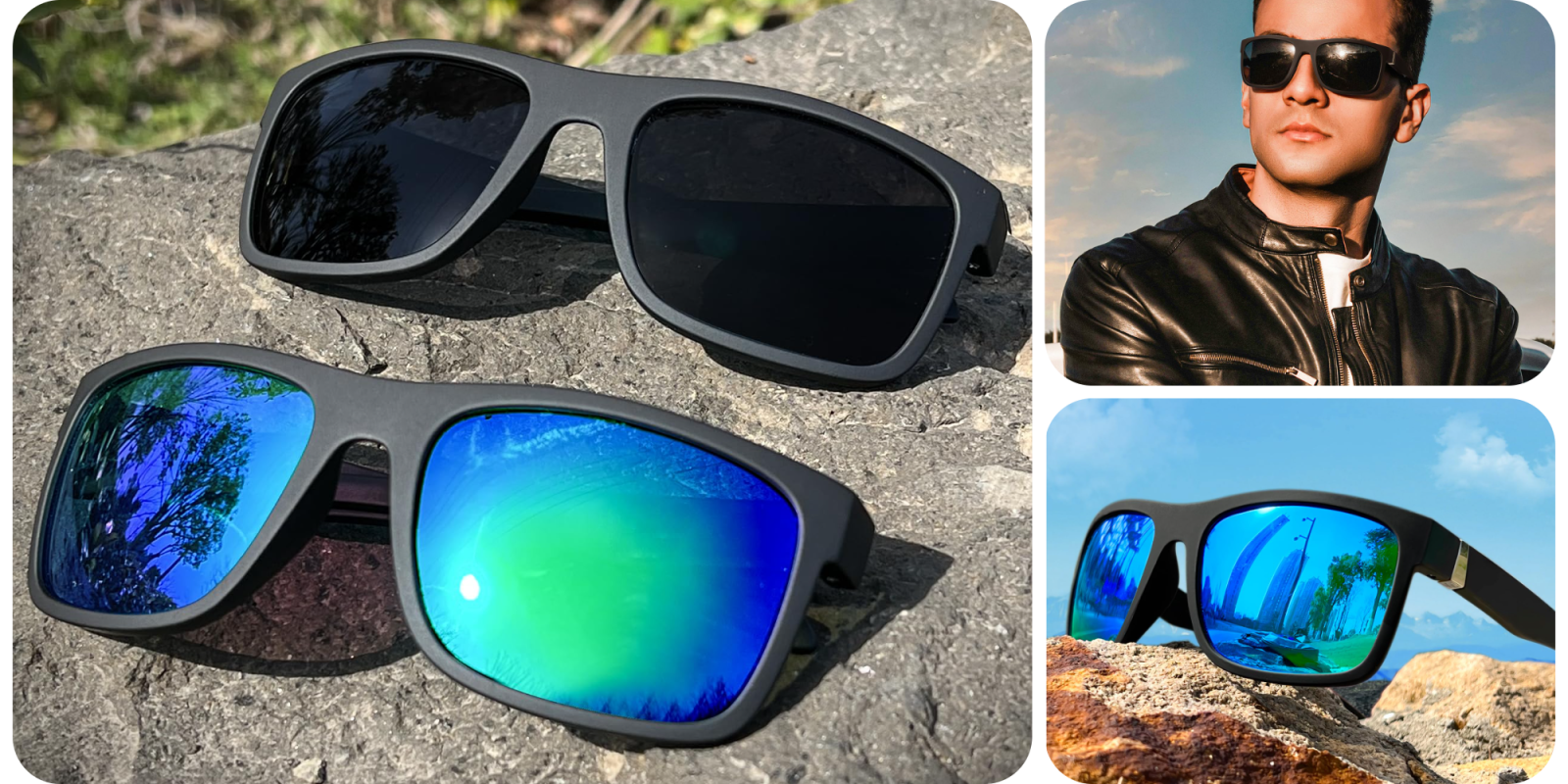A collage of sunglasses