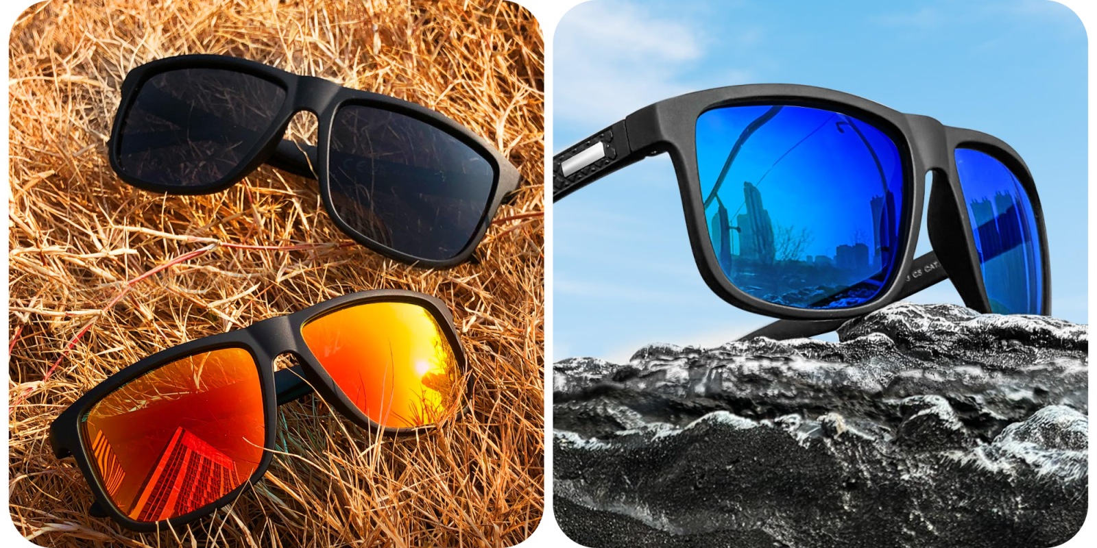 A pair of sunglasses on dry grass