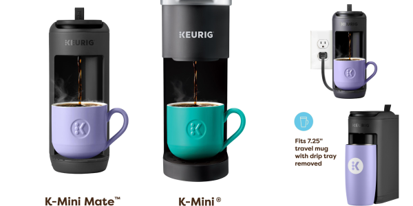A coffee maker with a cup of coffee
