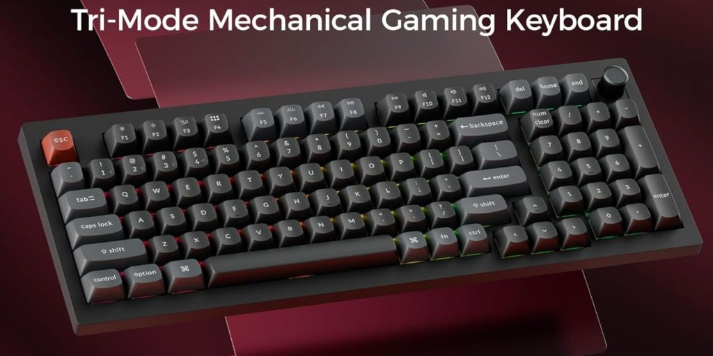 A black keyboard with white text