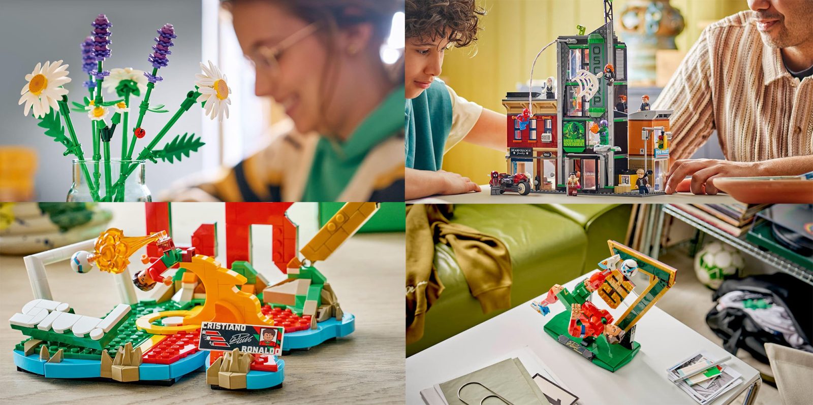 A collage of a child playing with toys