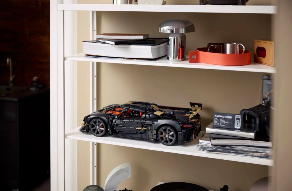 A toy car on a shelf