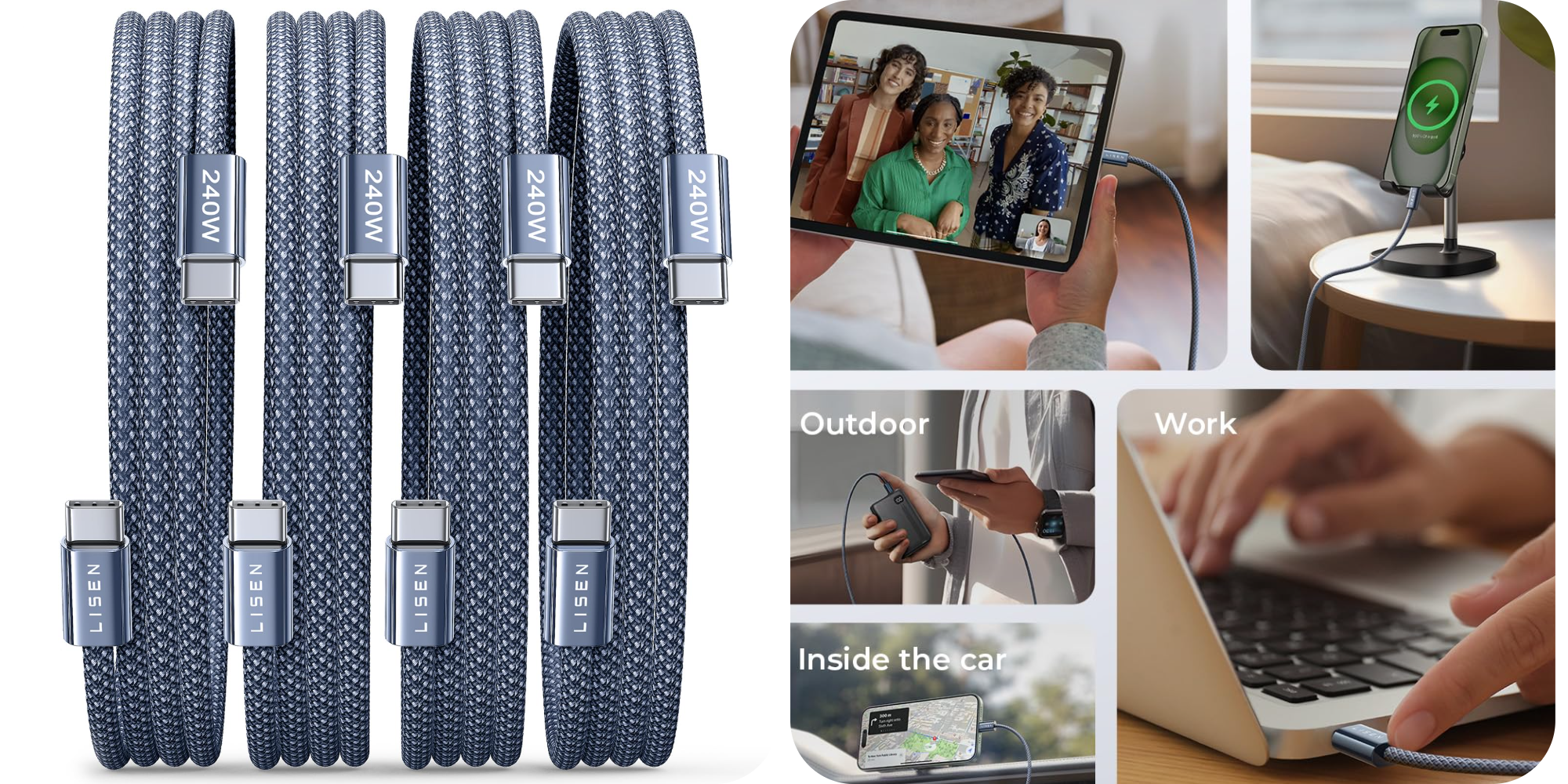 Snag four 240W USB-C cables for less than $4 a pop