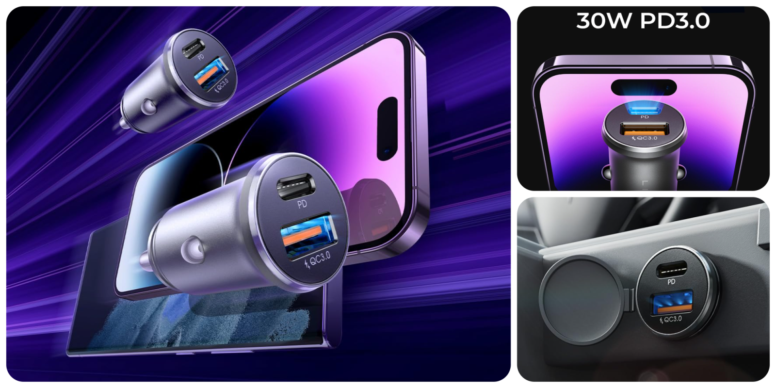 A collage of a phone with a usb port