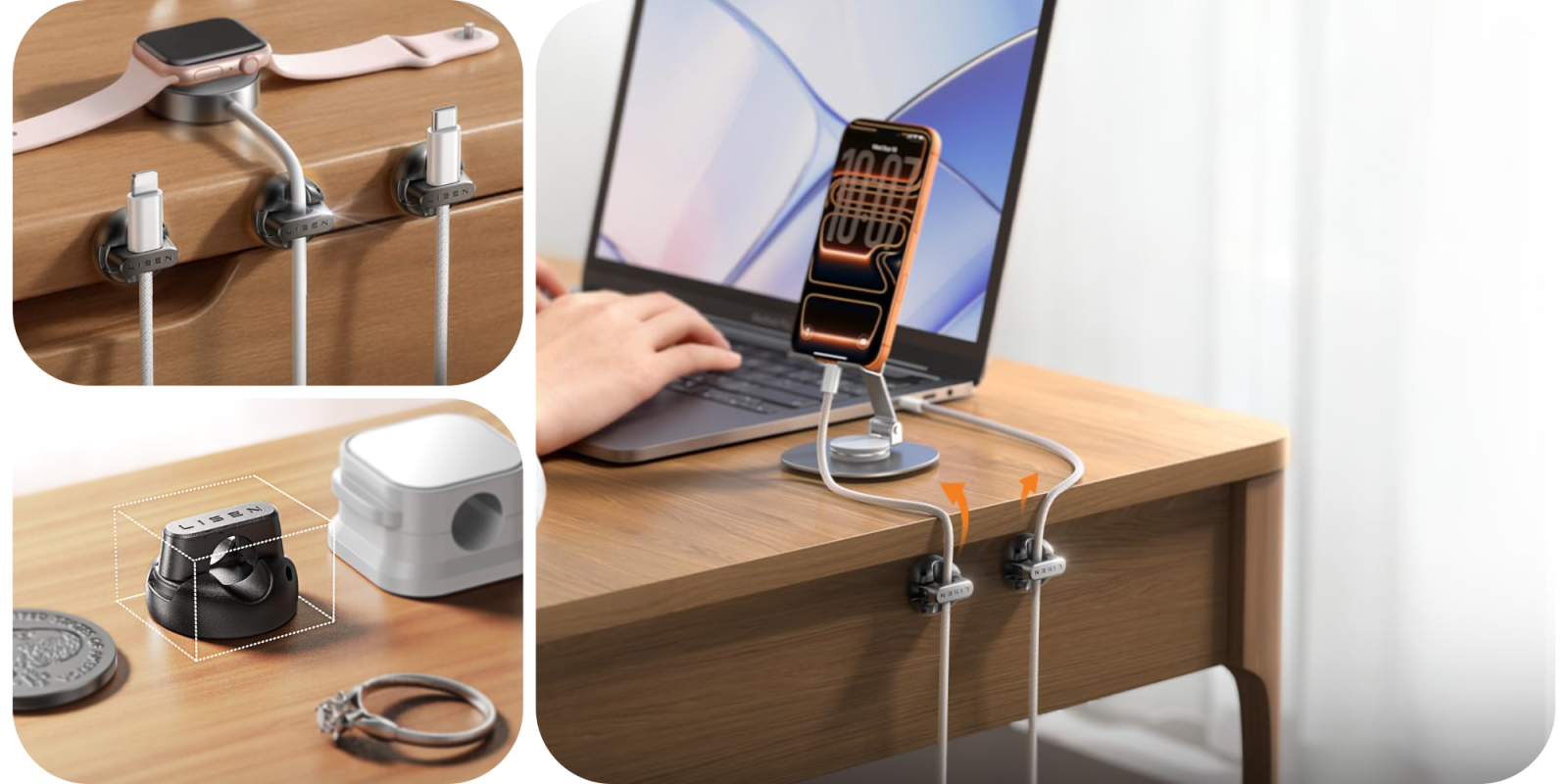 A cell phone charging on a laptop