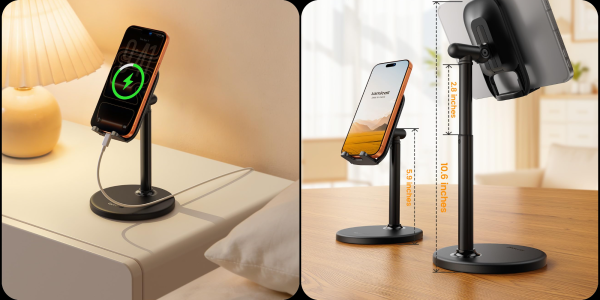 A phone on a stand