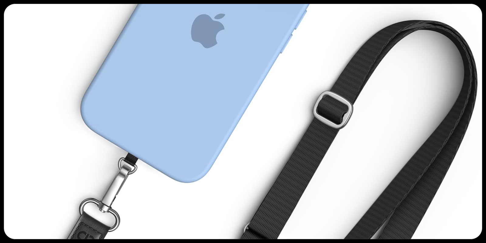 A blue cell phone and a black strap