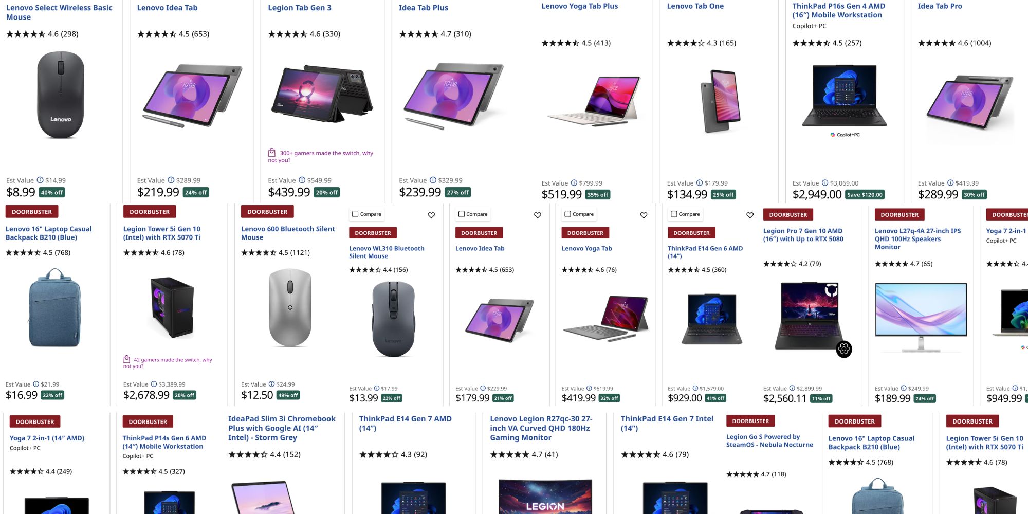Image showing listings from Lenovo's Black Friday in June sale.
