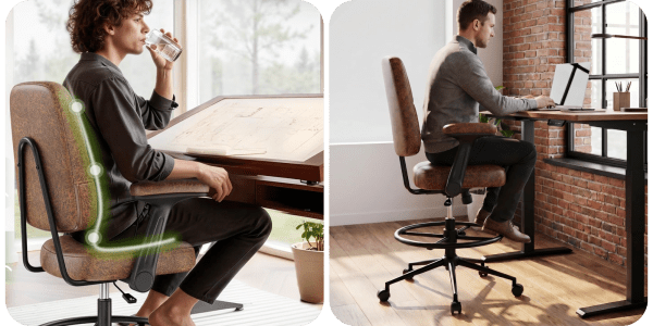 A man sitting at a desk drinking water