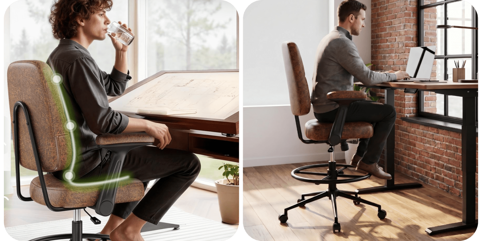 A man sitting at a desk drinking water