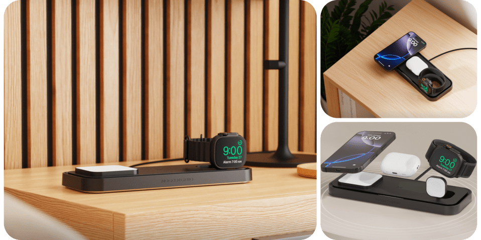 A smart watch on a wireless charger