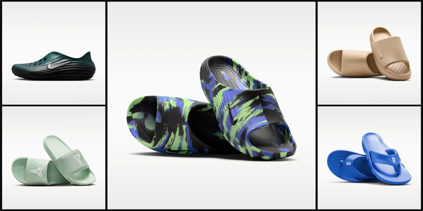 A pair of blue and green sandals