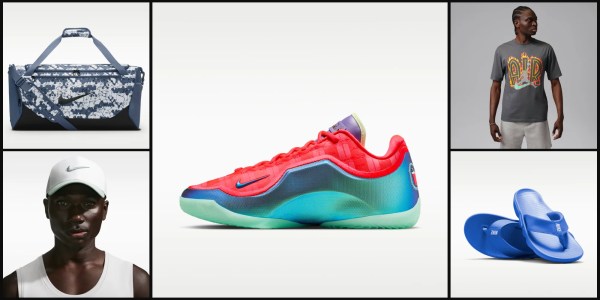 A red and blue tennis shoe
