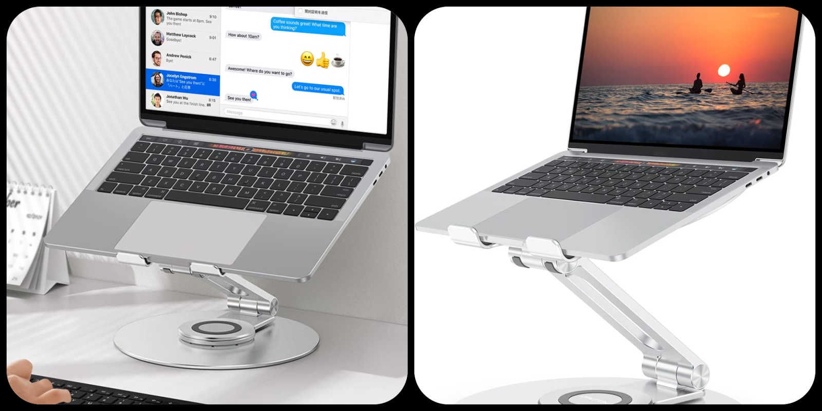 A laptop on a stand
