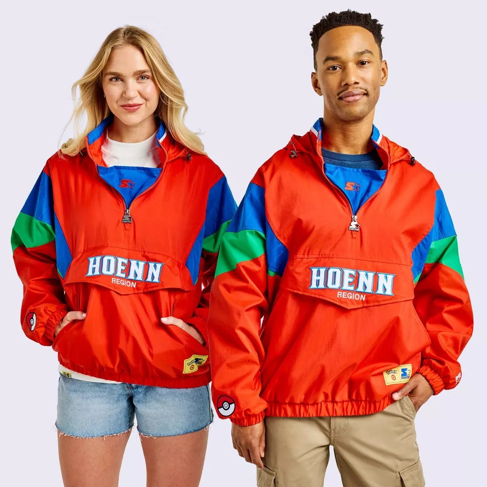 A man and woman in red and blue jackets