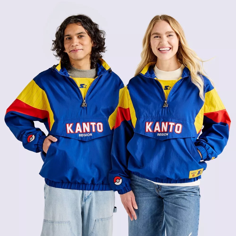 A man and woman in matching outfits