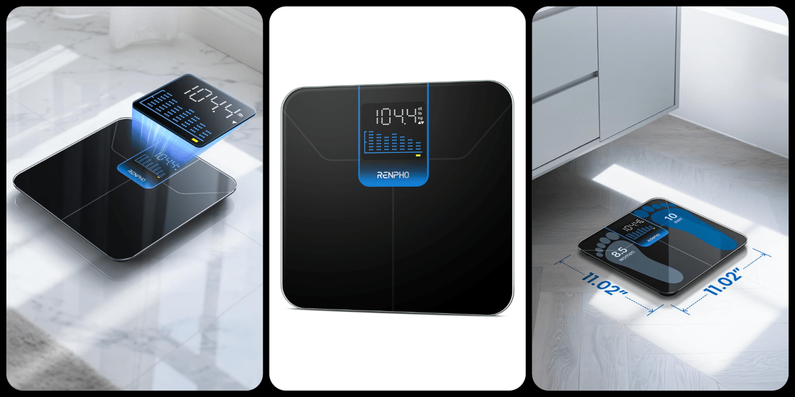 A collage of a digital scale