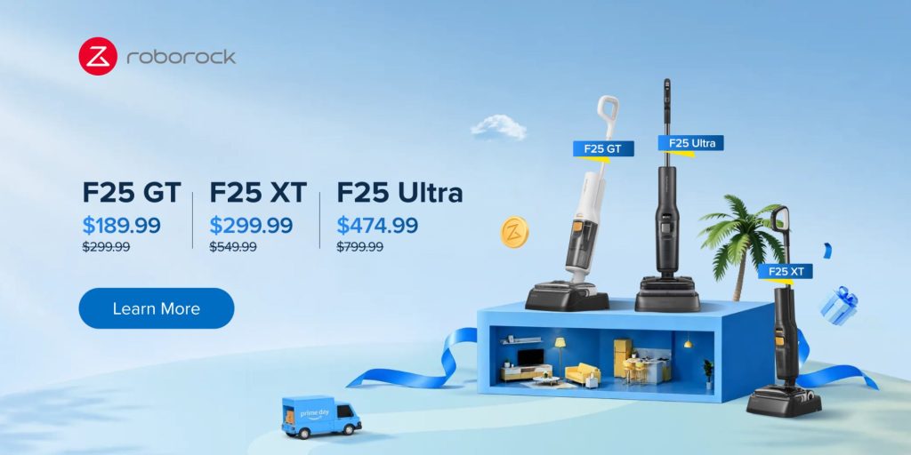 A blue box with a blue box with a blue ribbon and two vacuums