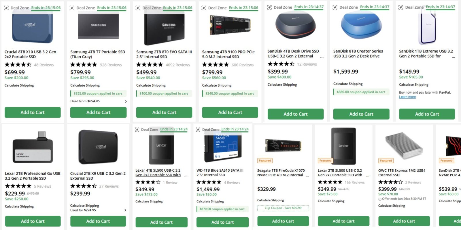 Image showing listings from B&H SSD sale.