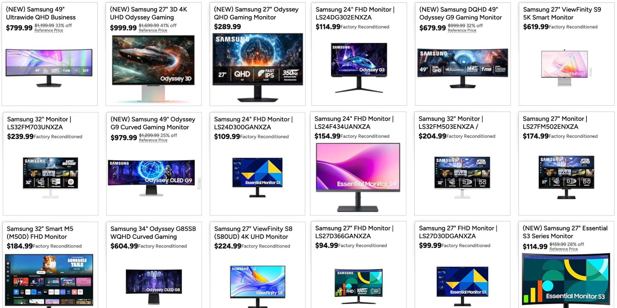 Image showing listings from Samsung monitor sale at Woot.