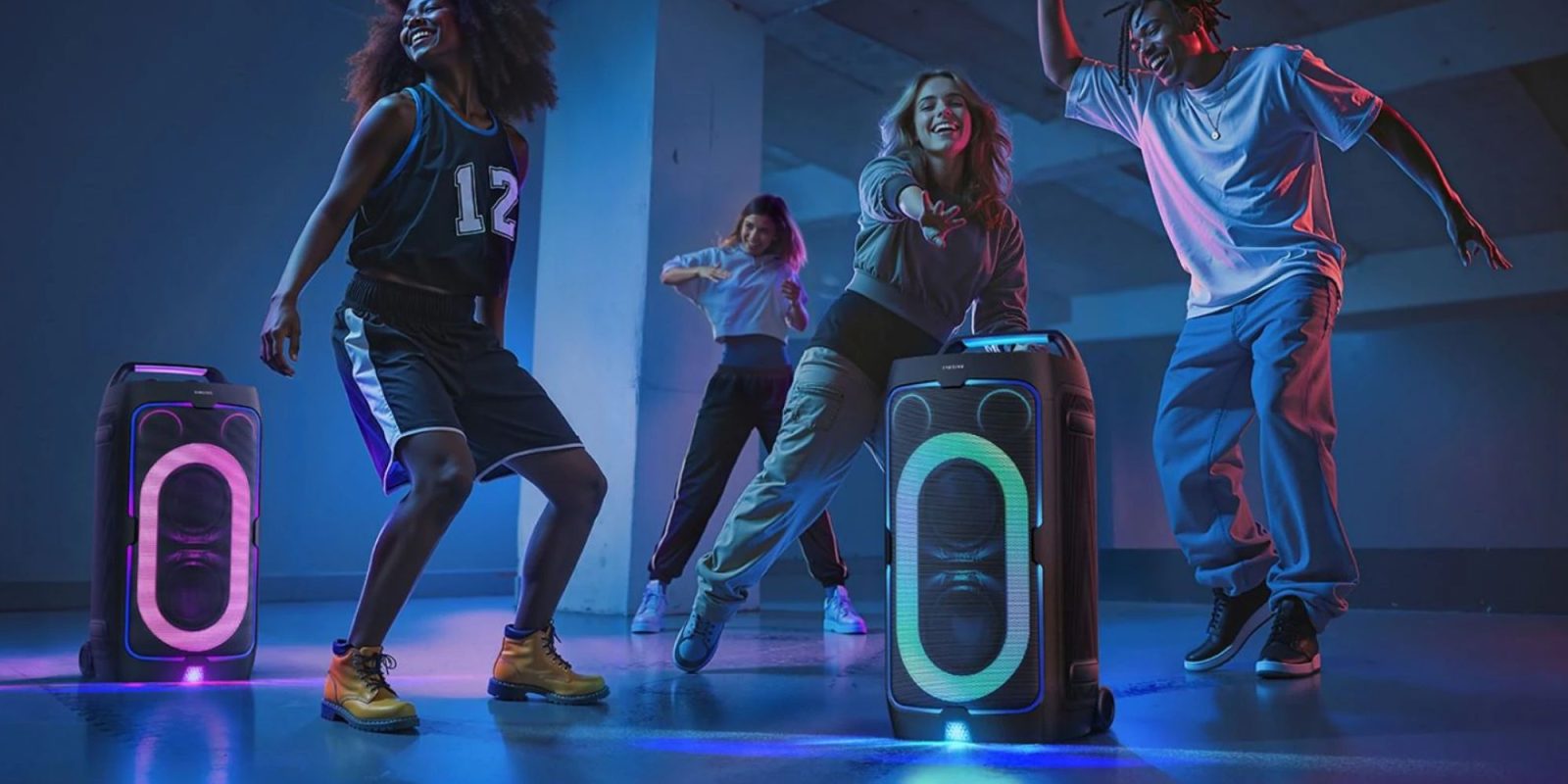 A group of people dancing in a room