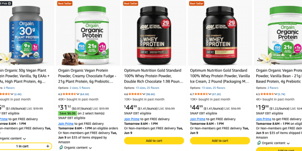 A collage of images of a protein supplement