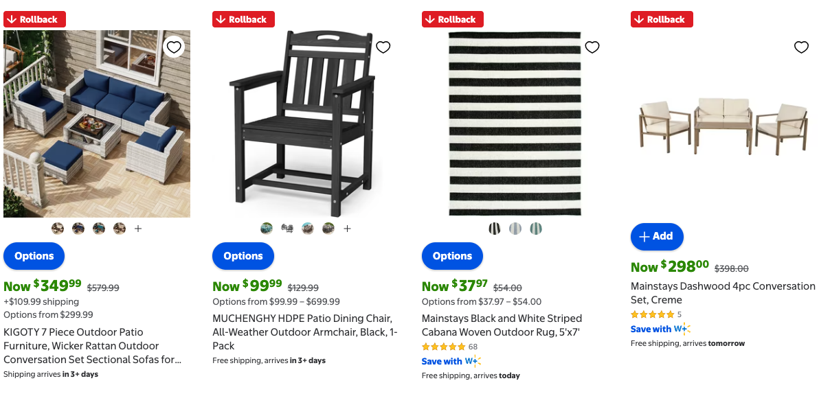 Save up to 50% on patio furniture and outdoor decor at Walmart