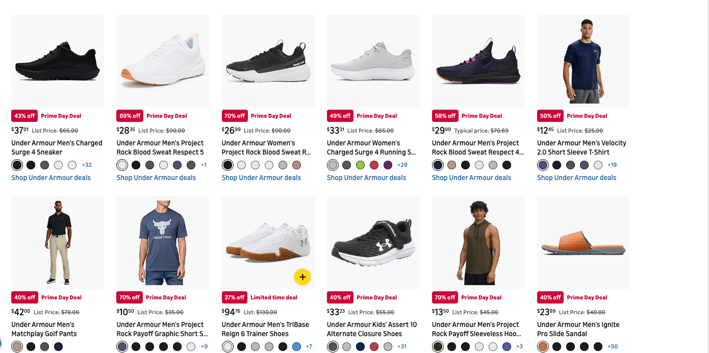 A screenshot of a shoe sale
