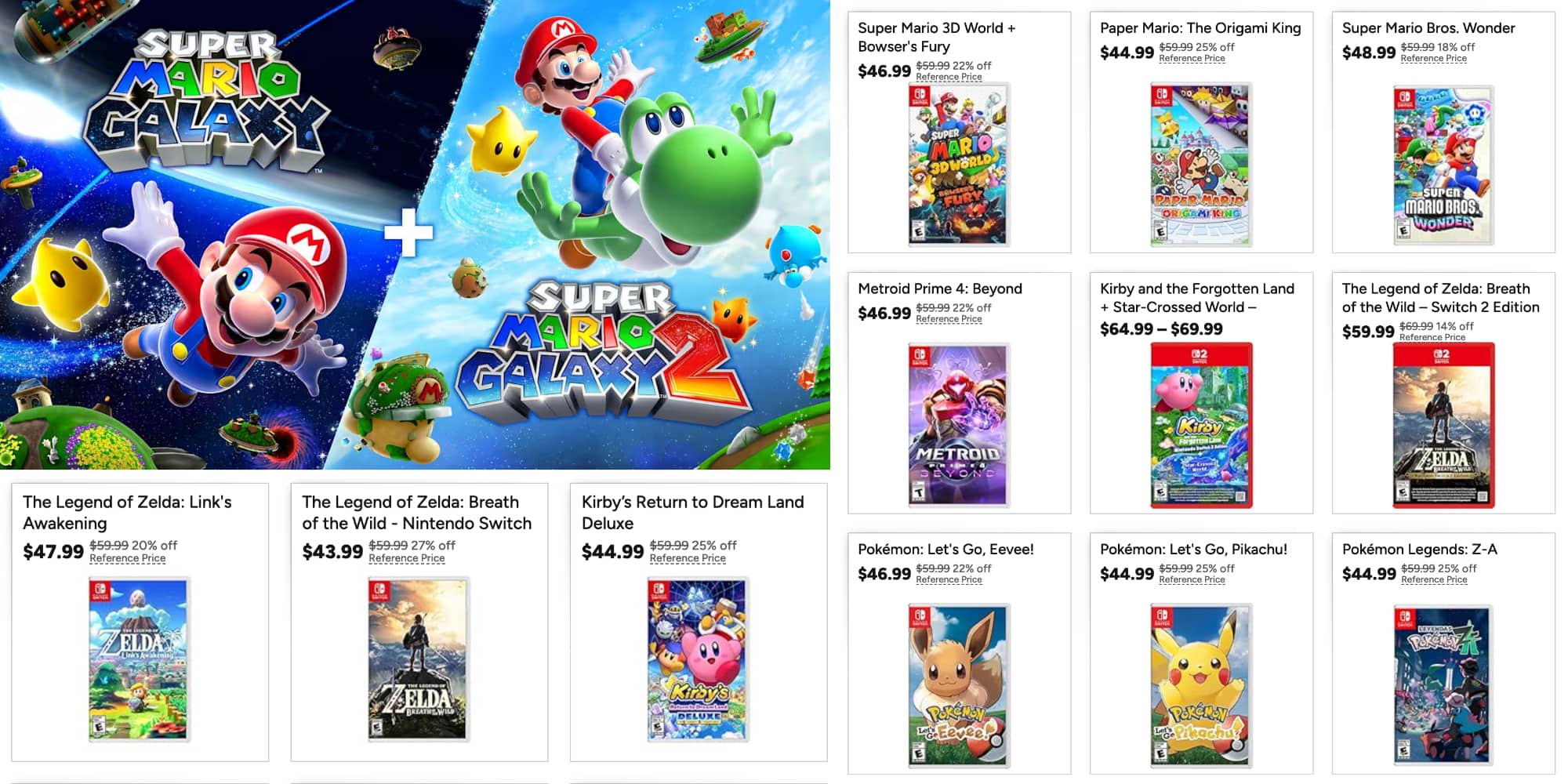 Extra 20% off already discounted Switch games today only: Mario Galaxy, Mario Bros. Wonder, Zelda, Pokémon, much more