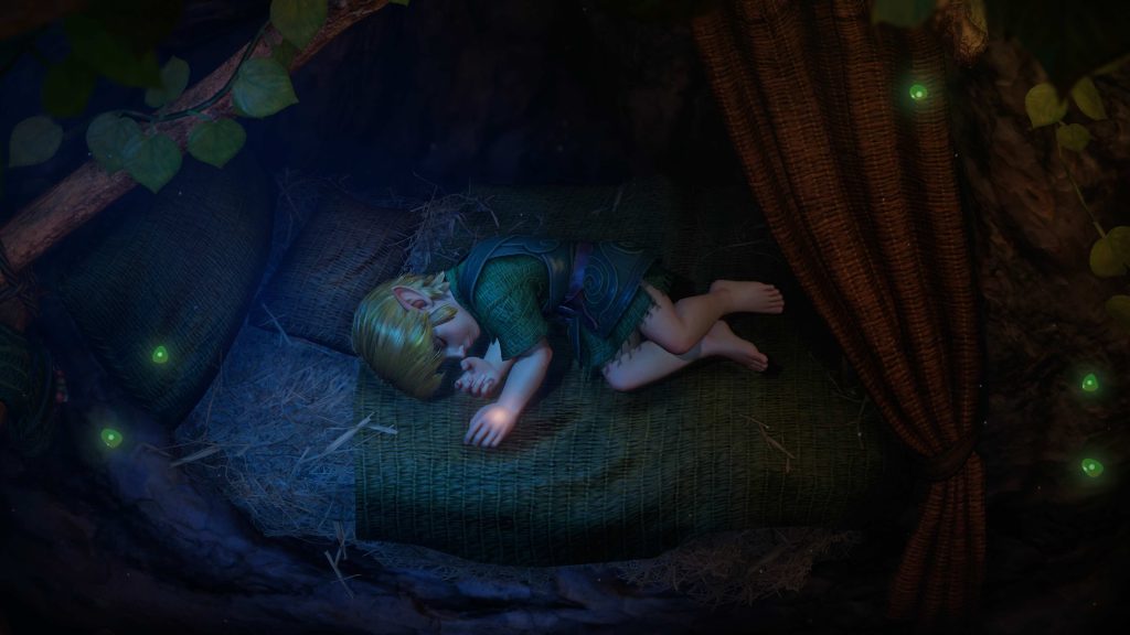 A cartoon of a child sleeping on a bed