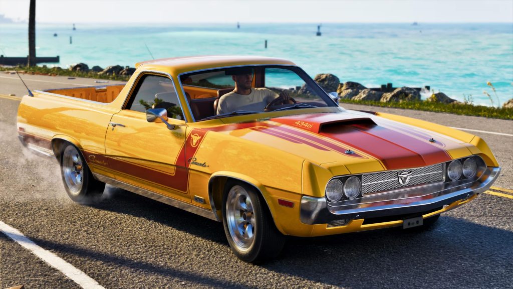 A man driving a yellow car