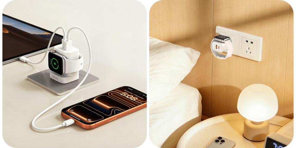 A phone charging station on a table