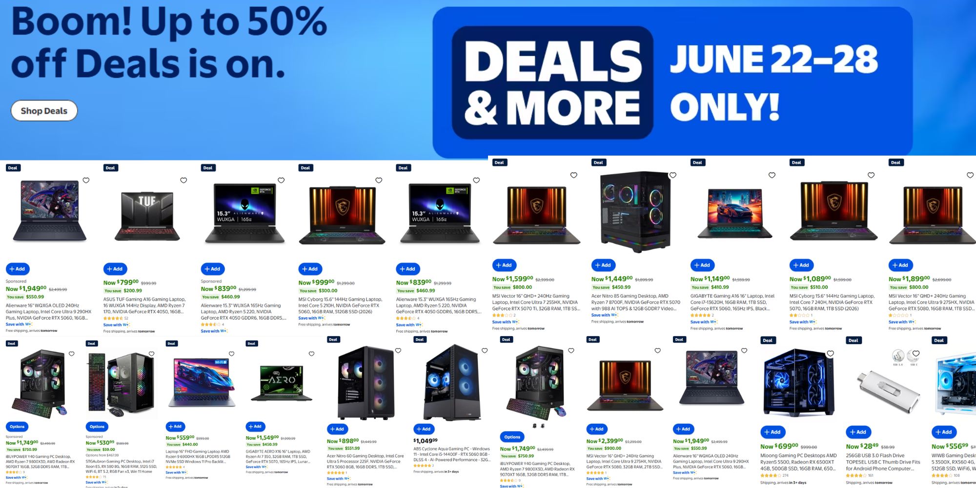 Image showing listings from Walmart's Deals sale event.