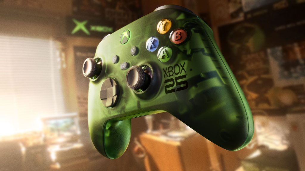 A green video game controller
