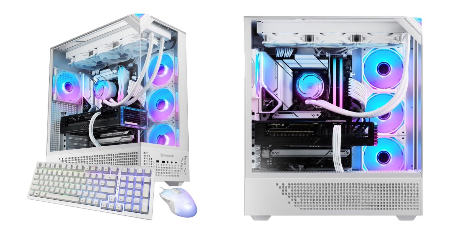 A computer tower with a keyboard and mouse