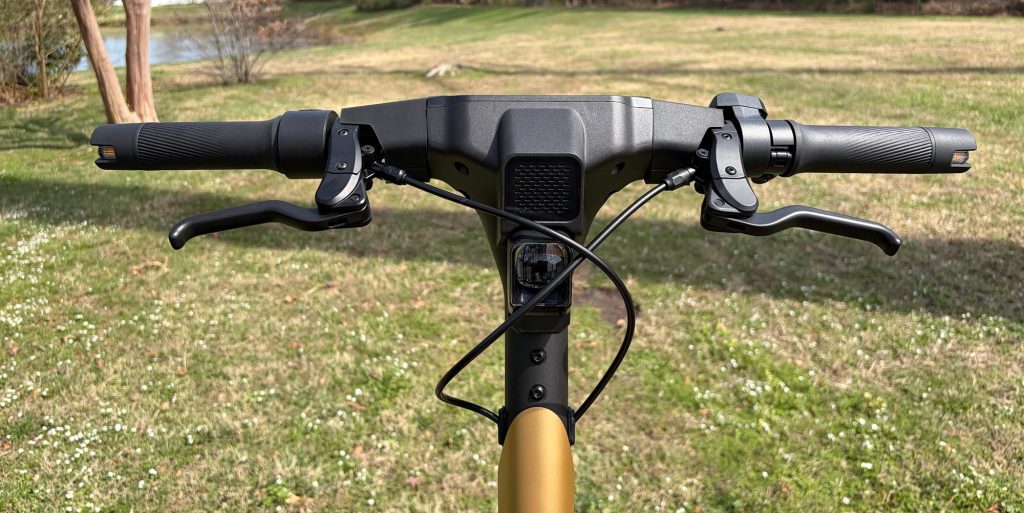 A handlebars of a bicycle