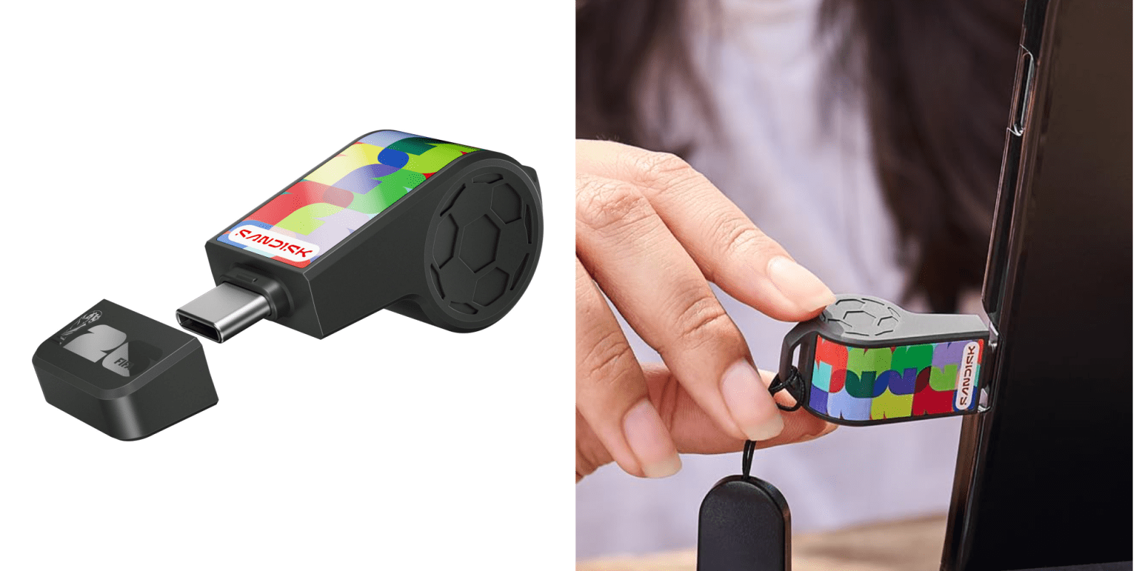 A hand holding a whistle