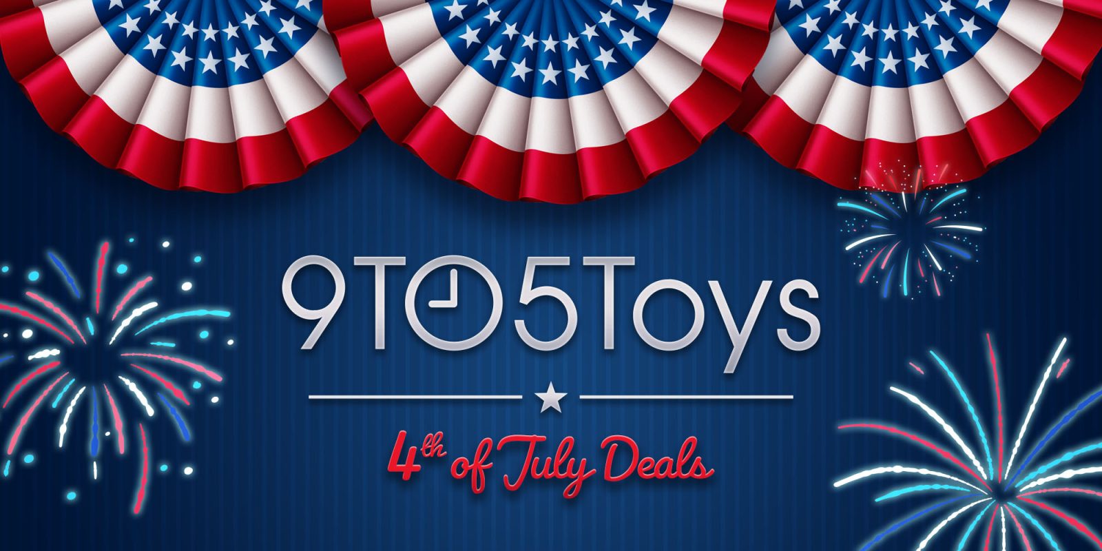 A blue and red banner with white text and red and white fan