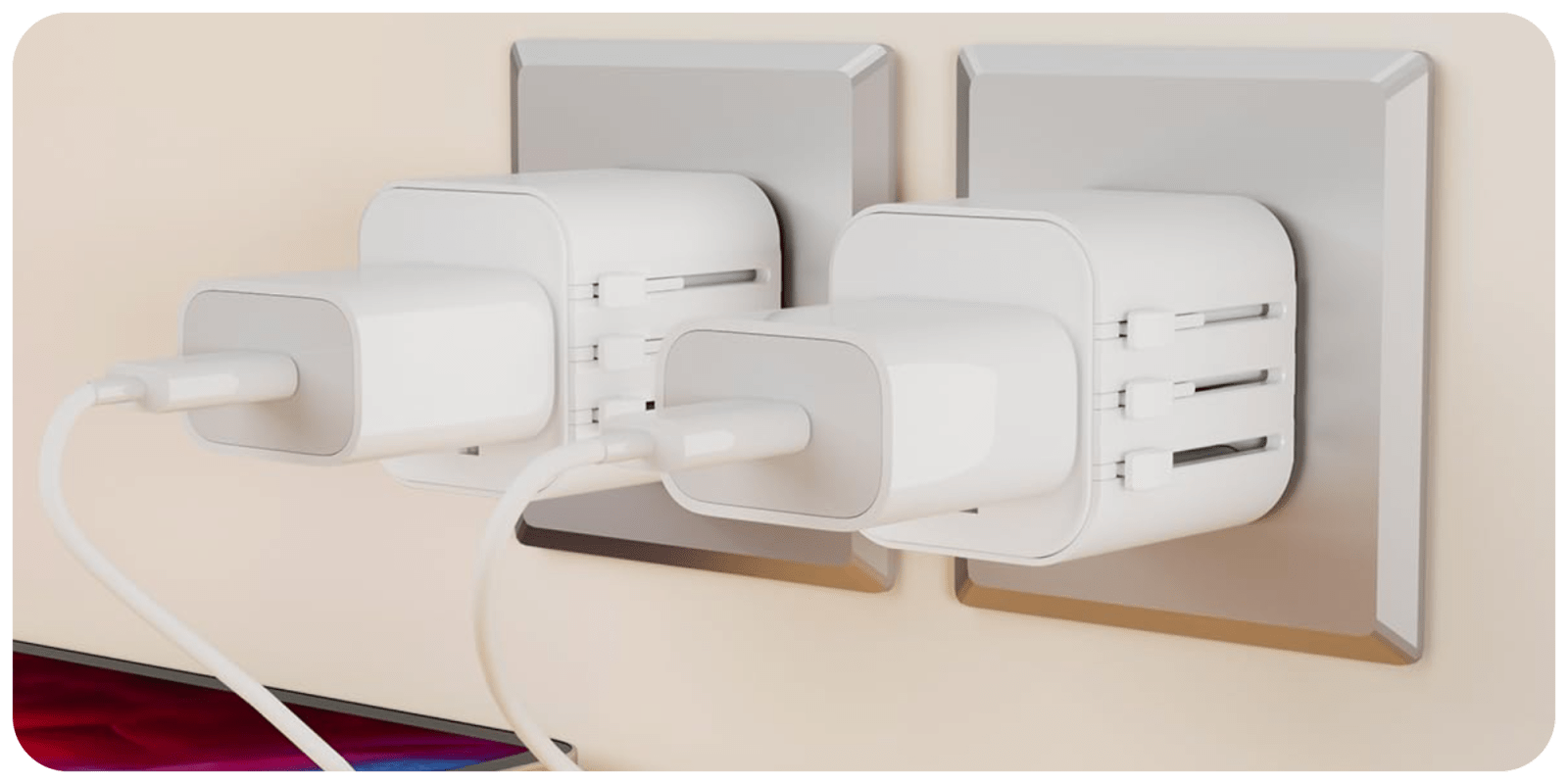 A couple of white electrical devices plugged into a wall
