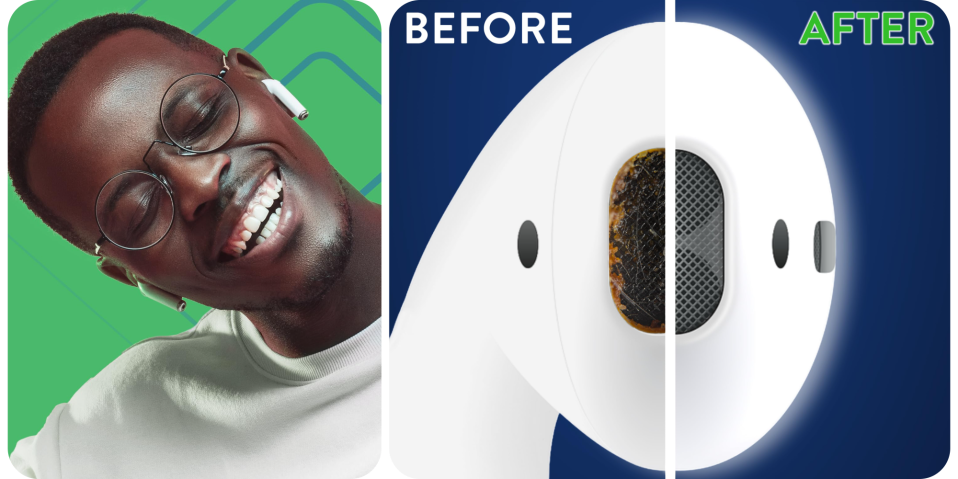 A man smiling and a white object with a hole in the middle