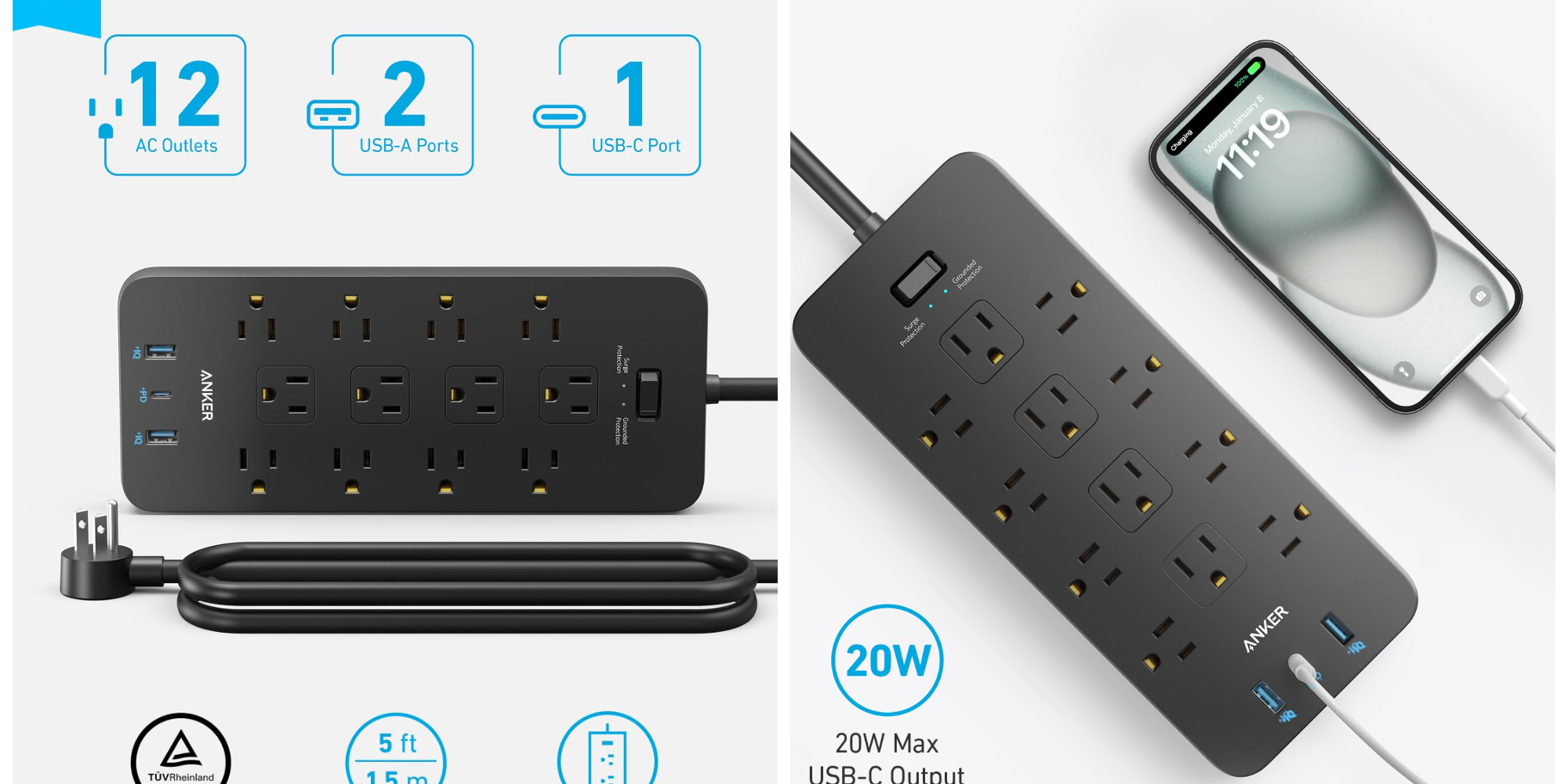 Land Anker’s 12-outlet Surge Protector Power Strip down at $24 today