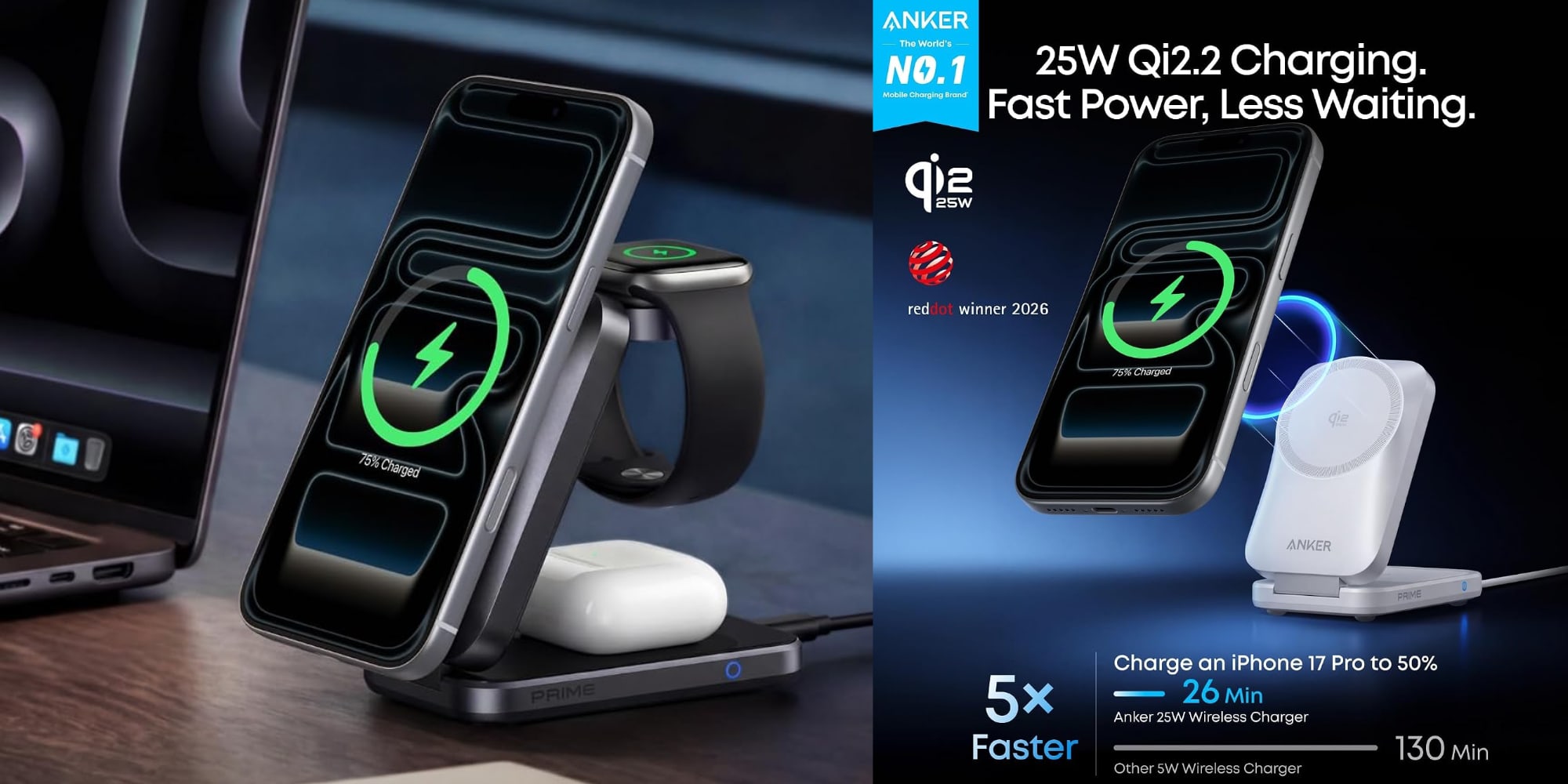 A phone and a smart watch on a wireless charger