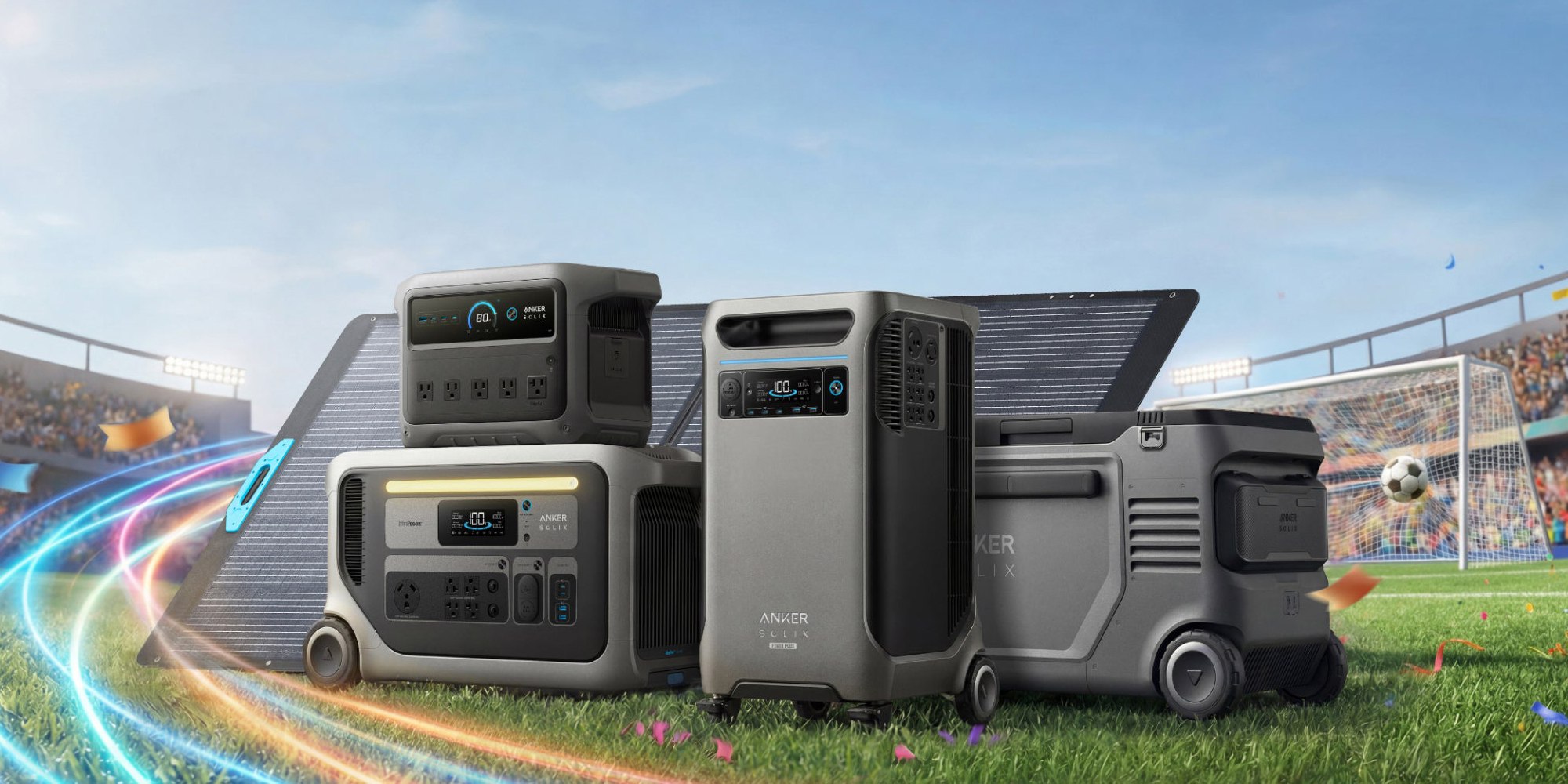 A group of electrical devices on grass
