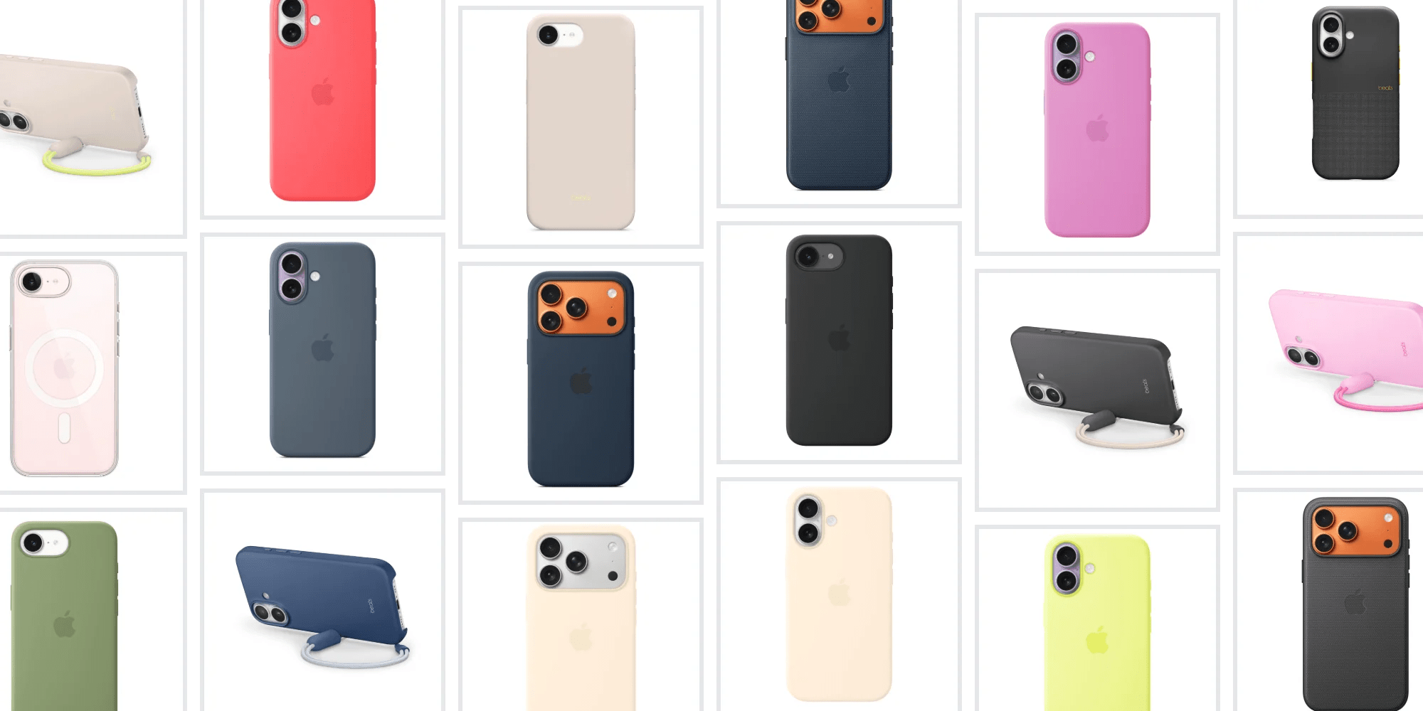 A collage of different colored cell phones