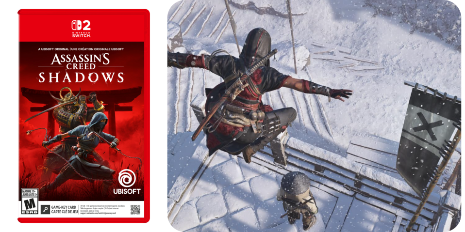 A video game with a person jumping in the air