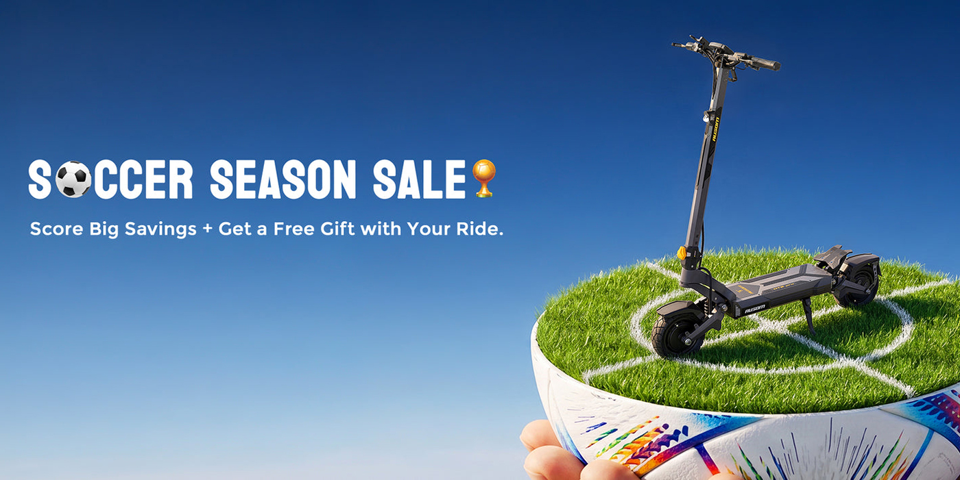 A hand holding a scooter on a football ball