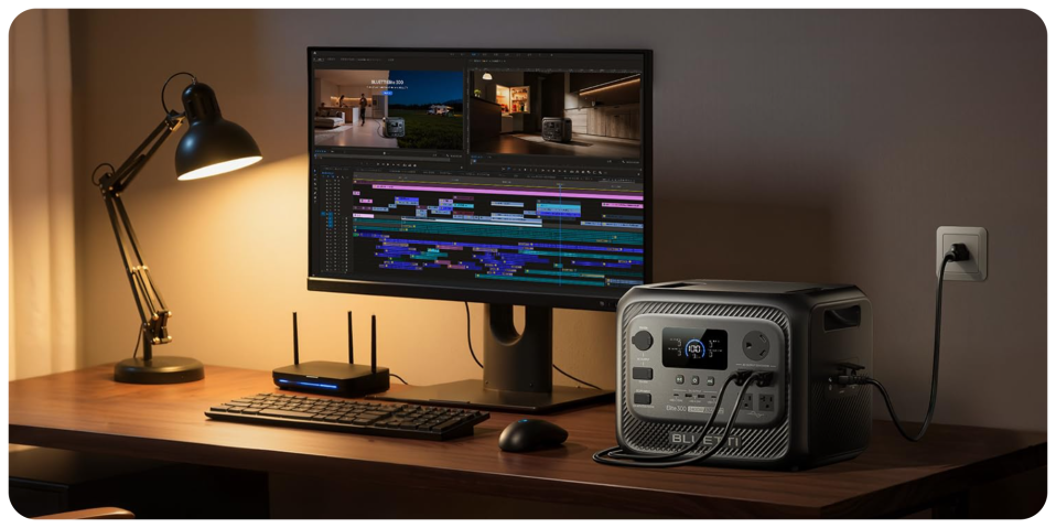 A computer on a desk